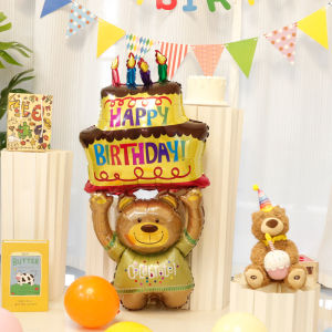 Cartoon Bear Birthday Cake Decoration Aluminum Foil Inflatable Balloons Party Photo Props Childrens Festive Scene Arrangement