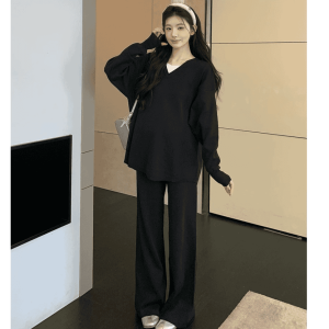 Bộ Đồ Hai Mảnh Thời Trang Cho Bà Bầu Mùa Thu 2025 Quần Ống Rộng Phong Cách Thường Ngày Bộ Đồ Hai Mảnh Áo Nỉ Giả Hai Mảnh