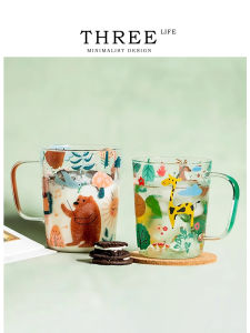 Tlife Fantasy Creative Cartoon Scaled Glass Cup Breakfast Cup Ins Home Use Heat Resistant round Shape Drinkware with Handle