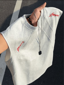 LIUBU | White Floral Gray Letter Embroidery Tank Top