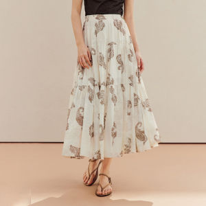 INMAN | Floral Print Elastic Waist A-Line Midi Skirt