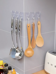 6 ตะขอ ขอแขวนติดผนังใส ติดผนัง ตะขอ ไม่ต้องเจาะรูบนผนัง แขวนเสื้อผ้า ตะขอขนาดใหญ่ตะขอแขวนครัว ตะขอแขวนเสื้อ