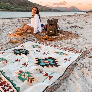 1pc Retro Placemats Bohemian Blanket Portable Picnic Mat Essential Camping Gear for Outdoor Adventures Tents Outdoor Camping