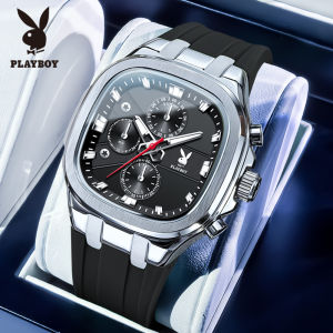 PLAYBOY sports chronograph watch for men waterproof original luxury multifunctional silicon strap square watch