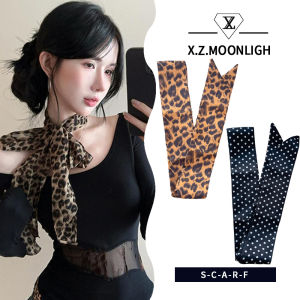 X.z. MOONLIGH ลายเสือดาวเซ็กซี่ Syal Sutra ลายจุดอเมริกาแบบย้อนยุคผ้าพันคอฤดูใบไม้ร่วงและฤดูหนาวอเนกประสงค์และแฟชั่นสามารถถูกใช้เป็นเข็มขัด