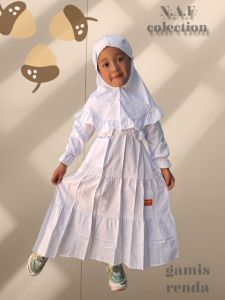 gamis anak putih canda renda NAF//gamis manasik//baju gamis terlaris//baju muslim anak