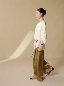 SUSHE | Design New Chinese Style Casual Wide Loose Padded Buttons Half Opened Lantern Sleeve Top