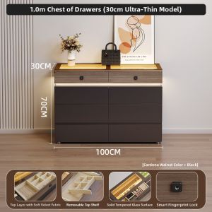 ZUNTONGGE | Ultra-thin Luxury Bedroom Storage Cabinet with Fingerprint Lock 8 Drawers