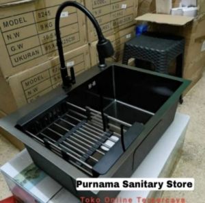 Kitchen sink 5243 hitam paket kumplit/tempat cuci piring satu lubang black paket lengkap