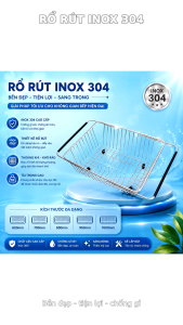 Rổ Rút Tủ Bếp Inox 304 Đa Năng Khay Úp Chén Dĩa Thông Thoáng Siêu Bền