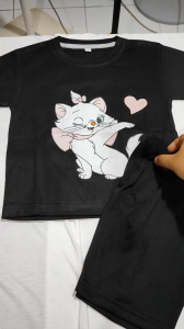 Baju Kaos Setelan Anak Perempuan Karakter Kartun Motif Kucing Happy Lucu Usia 1 - 10 Tahun - DTF
