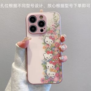 Cute Cartoon Hello Kitty Tempered Glass Phone Case for iPhone 16 17 Apple 15 pro Max 14 13 Compatible with Huawei Xiaomi