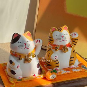Ceramic Cat Figurine Shop Opening Moving in Entrance Decor Japanese Cute Healing Cat Attracting Cat Decoration Home Creative Accessories