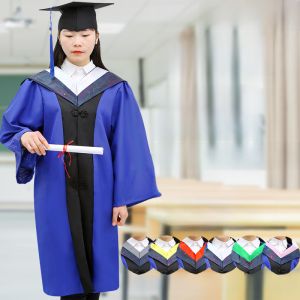 Masters Robe Degree Graduation Ceremony Cap And Gown Doctoral Gown School Logo Printed Long Sleeve Academic Regalia
