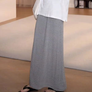 Shalldoer | Loose Womens Summer Fashionable Half-length Skirt Striped Color-blocking Elastic Waist Casual Batwing Shape H-type Skirt