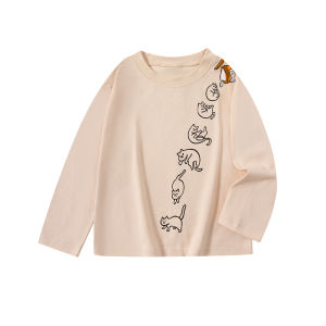 Áo Thun Trẻ Em Dài Tay Cotton Phong Cách Hàn Quốc Mùa Thu Mới Dáng Rộng Cổ Tròn in Họa Tiết Hoạt Hình Quần Áo Trẻ Em