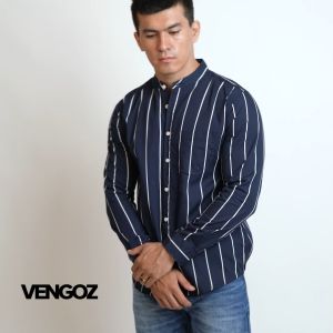 VENGOZ Kemeja Shanghai Pria Slimfit - Vicente Stripe Navy LS