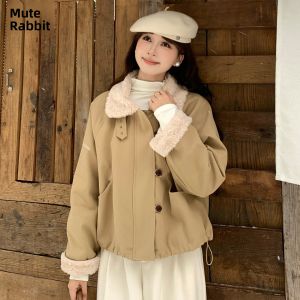 MUTU | Retro Turn-Down Collar Patchwork Parka Coat for Petite Women