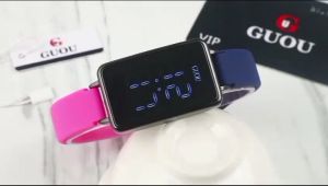 Paket Box Exclusive Big + Paperbag / Jam Tangan Guou LED Kapsul VA-942SPR / Jam Tangan Fashion Wanita Tali Rubber Diameter 26 cm