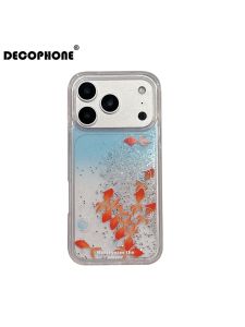 Ốp Điện Thoại iPhone 17 Pro Max/15/16 Pro/13/14 Trong Suốt Màu Xanh Hiệu Ứng Cát Cá Vàng Thiết Kế IMD Hai Lớp Chống Sốc Với Họa Tiết Cát Cá Vàng
