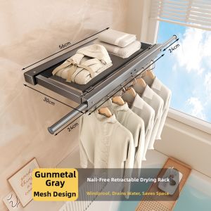 Hotata | No Drilling Invisible Retractable Clothes Drying Rod