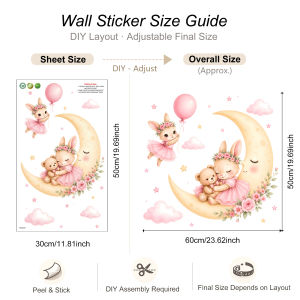 Ballerina Bunny Princess Wall Decal - Peel and Stick Removable Watercolor Sticker Pink TutuCute Wall Art for Baby Girl Nursery