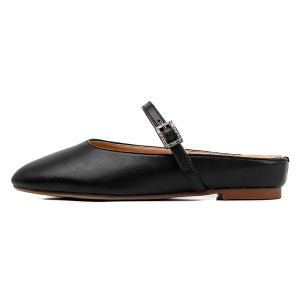 Handmade Leather Slippers Minimalist round Toe Strap Single Shoes Women Summer Outdoor Comfortable Half Slippers Slip-On