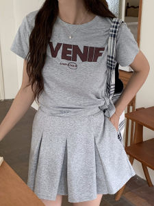 Sweet And Spicy Girl Short T-shirt Letter Print Sportswear Women Summer American Waist Baring Asymmetric Twist Knot Top