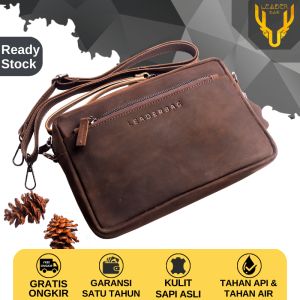 Tas Selempang Pria Kulit Sapi Crazy Hourse Leather Merk Leaderbag Terbaru Warna Coklat Atau Clutch Tas Tangan Cowok Keren Branded Waterproof LIBRA BB03