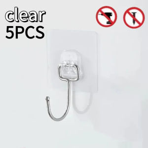 5pcs Strong Large Hook Multi-Purpose Self Adhesive Hook Heavy Duty Wall Hooks Door Key Towel Wall Hook for Bathroom Kitchen Home