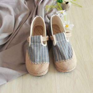 รองเท้าแตะผ้าฝ้ายลายชาติพันธุ์ย้อนยุคแบบสวมสำหรับผู้ชายและผู้หญิง รองเท้าแตะแบบสวมสำหรับคู่รัก รองเท้าลำลอง รองเท้าผ้าฝ้าย