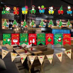3m Christmas Decoration Bunting Banners Red Green Garland Hanging Flag Santa Snowman Window Sticker