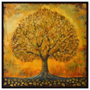 Tranh lá bồ đề tranh treo tường tranh dán tường chất liệu sơn dầu mạ vàng in canvas. CGI - 438