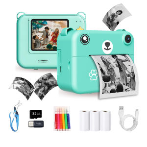 Childrens Camera For Kids Instant Print Portable Small Camera With 32G Memory Card 3 Rolls Printing Paper Gift For Boys&Girls