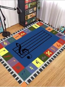 Music Classroom Carpet Teaching Fun Piano Notes Rhythm Staff Childrens Music Education Play Mat Rectangular Synthetic Fiber
