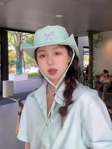 🎀🎀หมวกชาวประมงแห้งเร็วหมวกแฟชั่นหมวกกันแดดหมวกปีกกว้างหมวกเกาหลีหมวก  ตกแต่งโบว์น่ารัก พร้อมสายรัดที่ปรับได้/T Store