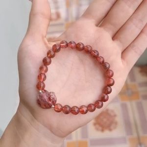 Q916 Vòng Thạch Anh Tóc Đỏ 7li mix hồ ly Thạch Anh Tóc Đỏ bi bạc Hỏa và Thổ - Phong Thuỷ TUDO P