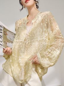 PlumJan | French Style Embroidery Heavyweight Fringe Blouse Long Sleeve