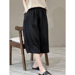 Fashionable Cotton Linen Casual Loose Womens Seven-Foot Pants High Waist Wide Leg Pants Summer Cargo Pants Commute Style