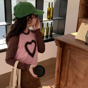 Polahankids Long Sleeve Short Fit T-shirt for Girls Spring Summer Season Color Block Design Korean Style Childrens Clothing