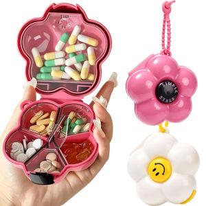 5 Compartment Pill Case with Hanging Rope / Colorful Flower Candy Medication Organizer Case / Waterproof Moisture-Proof Divider Box / for Pills Jewelry Small Items