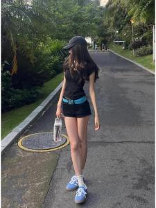 Slim Fit Basic Style U-Neck Short Sleeve T-Shirt Womens Summer Fashionable Top Pure Color Commute Korean Version Knitted Fabric