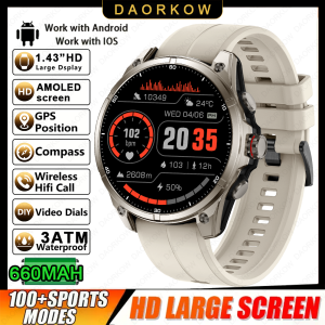 New Smart Watch GPS Sports Compass Altitude Air Pressure Bluetooth Call 3ATM Waterproof Health AMOLED Screen Smart Watch 660 MAH