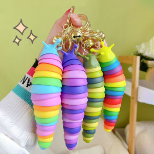 Creative Stress Relief Rainbow Caterpillar Keychain Cute Bug Bag Accessory Car Keychain Plastic Material Country Style Gift