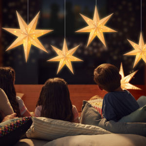 Star Light Cove Hollow Out Star แขวนจี้ Led Light String กระจังหน้าต่างโคมไฟกระดาษ Eid Mubark Christmas Party Decor