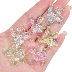4pcs 30x30mm Acrylic Colorful Five Petal Flower Beads Charms For Handmade Bracelet Necklace Keychain DIY Craft Jewelry Making Accessories