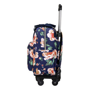Womens Detachable Rolling Backpack Lightweight Handheld Boarding Bag with Universal Wheels Foldable Travel Bag Waterproof Print