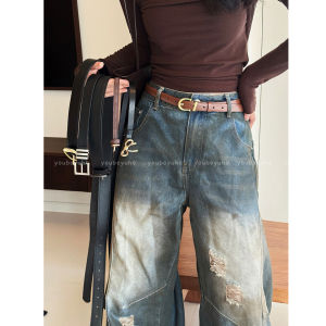 Retro Brown Leather Belt Womens Style Jeans Match High-End Sensation Versatile Waist Chain Design Decorative Niche Accessory