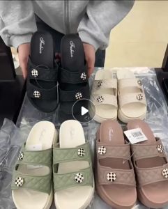 UoMeAi Sandal Wanita Karet Jelly Wedges Platform Sandal EVA Motif Double Strap