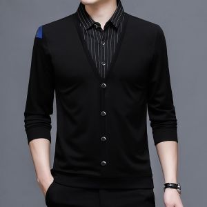 ROMON | เสื้อยืดแขนยาวผู้ชาย ทรงหลวม แฟชั่นฤดูใบไม้ผลิและฤดูใบไม้ร่วง ผ้าถัก อบอุ่น เสื้อชั้นใน ทรงหลวม สำหรับผู้ชาย